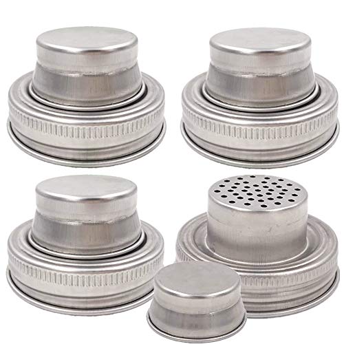 Product Cover 4 Pieces Mason Jar Shaker Lid with Silicone Seals for Regular Mouth Mason, Canning Jars, Durable, Rust Proof Stainless Steel, Shake Dry Rub - Cocktail, Mix Spices, Dredge Flour, Sugar