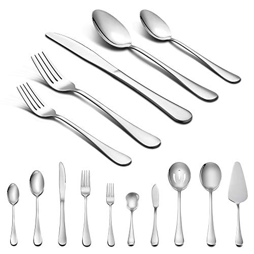 Product Cover 45-Piece Silverware Set with Serving Pieces, LIANYU Stainless Steel Cutlery Flatware Set Service for 8, Mirror Finish, Dishwasher Safe