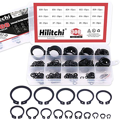 Product Cover Hilitchi 300-Pcs [15-Size] Alloy Steel External Circlip Snap Retaining Clip Ring Assortment Set