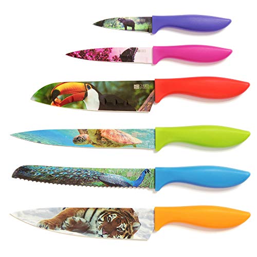 Product Cover Wildlife Kitchen Knife Set in Gift Box - Colored Chef Knives - Cool, Unique Wedding Gift for Couple, Bridal Shower Gift for Her, Birthday Gift Idea for Him, Housewarming Gift New Home
