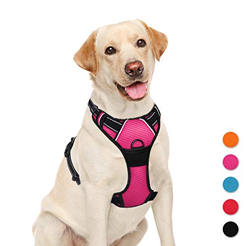 Product Cover BARKBAY No Pull Pet Harness  Dog Harness Adjustable Outdoor Pet Vest 3M Reflective Oxford Material Vest for PINK Dogs Easy Control for Small Medium Large Dogs (L)