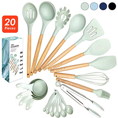 Product Cover ÉLEVER Kitchen Utensil Set - 20 Cooking Utensils. Kitchen Gadgets for Nonstick Cookware Set. Kitchen Accessories, Silicone Spatula set, Serving Utensils. Best Silicone Kitchen Utensils Tools Gifts