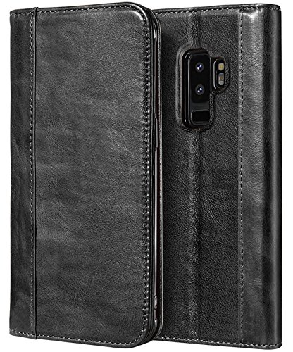 Product Cover Procase Galaxy S9 Plus Genuine Leather Case, Vintage Wallet Folding Flip Case with Kickstand, Card Holder, Magnetic Closure Protective Cover for Galaxy S9+ 2018 Release -Black