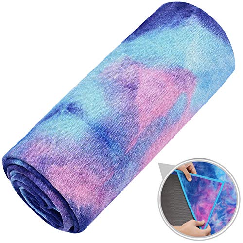 Product Cover Ewedoos Yoga Towel with Anchor Fit Corners, 100% Microfiber Non Slip Yoga Towel, Super Soft, Sweat Absorbent, Ideal for Hot Yoga, Pilates and Workout (Bluepink)
