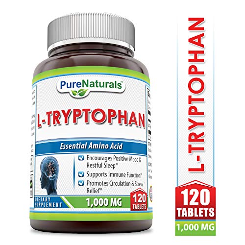 Product Cover Pure Naturals L-Tryptophan Dietary Supplement - 1000 mg, 120 Tablets- Natural Sleep Aid - Promotes Relaxation, Circulation & Immune Support