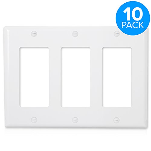 Product Cover Maxxima 3 Gang Decorative Outlet Wall Plate, White, Standard Size (Pack of 10)