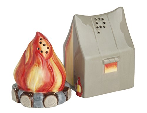 Product Cover Beachcombers SS-BCS-20607 Camping Campfire Tent 2 Piece Ceramic Salt and Pepper Shaker Set