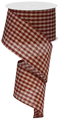 Product Cover Primitive Gingham Check Wired Edge Ribbon, 10 Yards (Red, Tan, 2.5