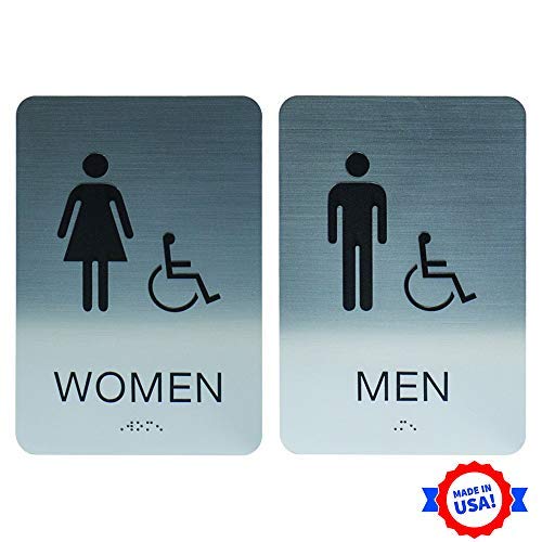 Product Cover Custom Product Solutions Men & Women ADA Restroom (Bathroom) Modern Chic Sign w/Braille - Silver/Black