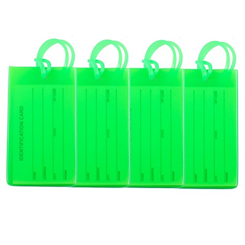 Product Cover 4 Packs Colorful Flexible Travel Luggage Tags for Baggage Bags/Suitcases - Name ID Labels Set for Travel - Green