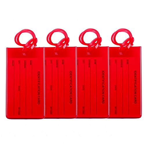 Product Cover 4 Packs Colorful Flexible Travel Luggage Tags for Baggage Bags/Suitcases - Name ID Labels Set for Travel - Red