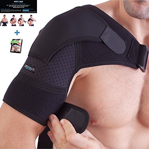 Product Cover Shoulder Brace for Men and Women+ Bonus - for Torn Rotator Cuff Support,Tendonitis, Dislocation, Bursitis, Neoprene Shoulder Compression Sleeve Wrap by Zenkeyz