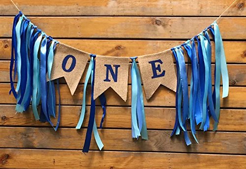 Product Cover Sllyfo 1st Birthday Decorations,Baby Boy's First Birthday Banner,Burlap Highchair Banner for 1st Birthday boy Decorations