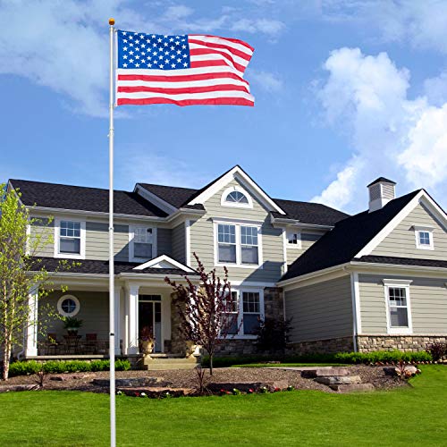 Product Cover VINGLI 25FT Telescopic Upgraded Aluminum Flagpole,Upgarded Thick Tube Halyard Flag Pole Durable Kit Free 27~33mph 3'x5' USA American Flag Fly 2 Flags, for Outdoor Residential Garden Gazebo