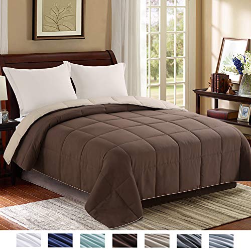 Product Cover Homelike Moment Reversible Lightweight Comforter - All Season Down Alternative Comforter Queen Summer Duvet Insert Brown Quilted Bed Comforters with Corner Tabs Full/Queen Size Chocolate Brown/Beige