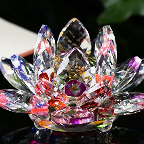 Product Cover Nesee Lotus Crystal Candle Holder, Colorful Crystal Glass Lotus Flower Candle Tea Light Holder Buddhist Candlestick (D)
