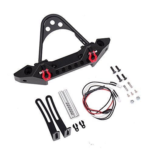 Product Cover INJORA Front Bumper with Light for Traxxas TRX-4 Axial SCX10 & SCX10 II 90046, Black Metal,1/10 RC Crawler Car Parts (Black)