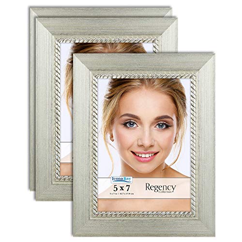 Product Cover Icona Bay 5x7 Picture Frame (3 Pack, Silver), Silver Photo Frame 5 x 7, Wall Mount or Table Top, Set of 3 Regency Collection