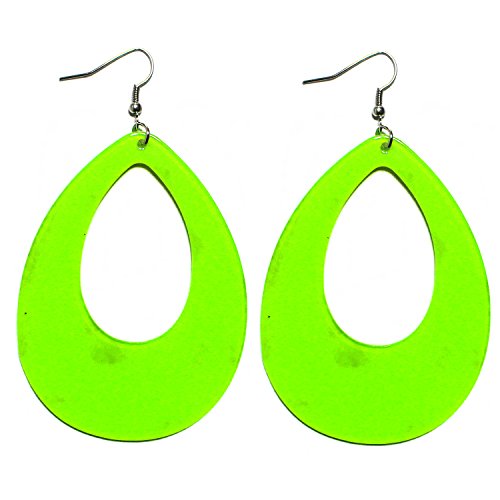 Product Cover 1980s Fashion Retro Neon Nation Circular Oval Earrings for Women (Green Raindrop)