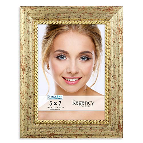 Product Cover Icona Bay 5x7 Picture Frame (1 Pack, Gold), Gold Photo Frame 5 x 7, Wall Mount or Table Top, Set of 1 Regency Collection