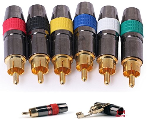 Product Cover PagKis Set of 6 Metal Solderless RCA Male Connectors with Screw Design - Audio Video in-Line Jack Adapter Gold Plated