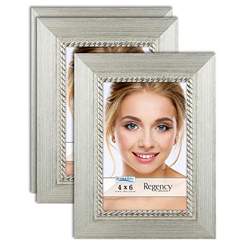 Product Cover Icona Bay 4x6 Picture Frame (3 Pack, Silver), Silver Photo Frame 4 x 6, Wall Mount or Table Top, Set of 3 Regency Collection