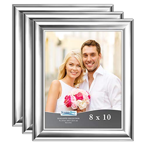 Product Cover Icona Bay 8x10 Picture Frame (3 Pack, Silver), Silver Photo Frame 8 x 10, Wall Mount or Table Top, Set of 3 Elegante Collection