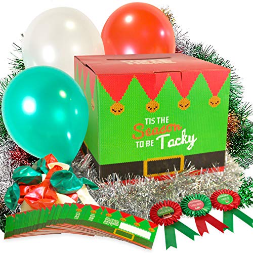 Product Cover Ugly Sweater Party Kit - Ballot Box with 60 Ballots, 3 Award Ribbons, 15 Balloons and Tacky Tinsel Garland