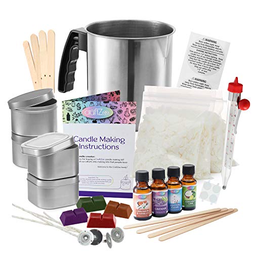 Product Cover Complete DIY Candle Making Kit Supplies by CraftZee - Create Large Scented Soy Candles - Full Beginners Set Including 2 LB Wax, Rich Scents, Dyes, Wicks, Melting Pitcher, Tins & More