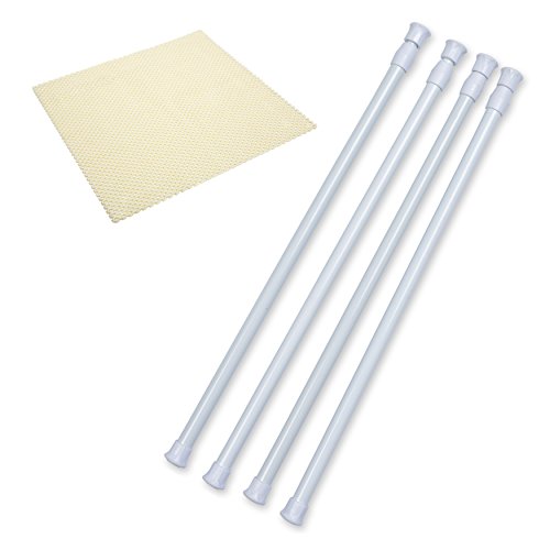 Product Cover Danily 4 Pack Cupboard Bars Adjustable Spring Curtain Tension Rods 15.7 to 28 Inches, Comes with a Non Slip Shelf Liner