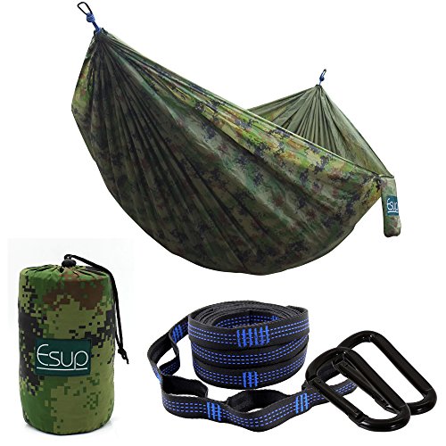 Product Cover Esup Camping Hammock -Multifunctional Lightweight Nylon Portable Hammock, Best Parachute Hammock for Backpacking, Camping, Travel (Camo, 118