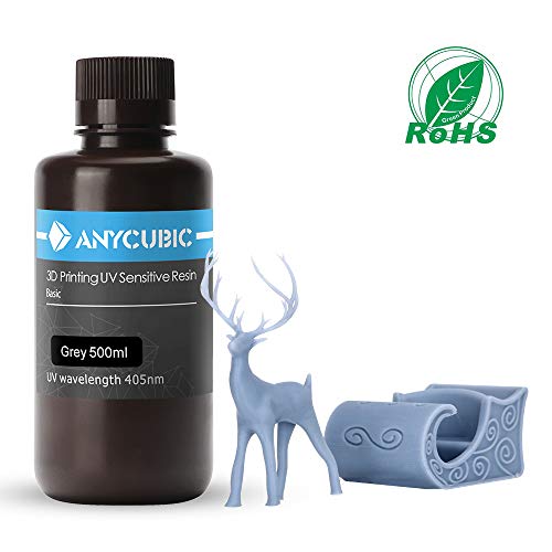 Product Cover ANYCUBIC 3D Printer Resin, 405nm SLA UV-Curing Resin with High Precision and Quick Curing & Excellent Fluidity for LCD 3D Printing - 500ML/Grey