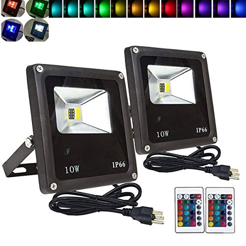 Product Cover 2 Pack, RGBW Flood Lights 16Colos Changing Security Light,Outdoor LED Lights,16 Colors & 4 Modes with Remote Control, IP65 Waterproof Floodlight, US 3-Plug, Wall Washer Light/Garden/Landscape