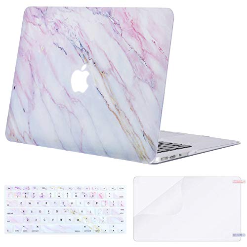 Product Cover MOSISO Plastic Pattern Hard Shell Case & Keyboard Cover & Screen Protector Compatible with MacBook Air 11 inch (Models: A1370 & A1465), Pink Marble