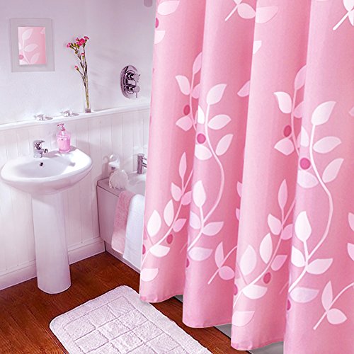 Product Cover BAIHT HOME Pink Leaves Decor Soft Fabric Shower Curtain Mildew-Free Water-Repellent Eco-Friendly Cute Polyester Fabric Bath Curtains, 72