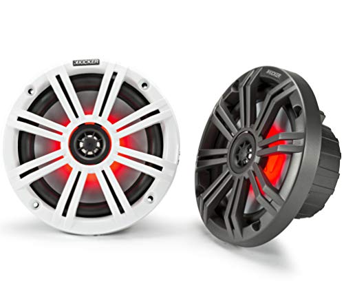 Product Cover Kicker KM65 6.5-Inch (165mm) Marine Coaxial Speakers with 3/4-Inch Tweeters, LED, 4-Ohm, Charcoal and White Grilles
