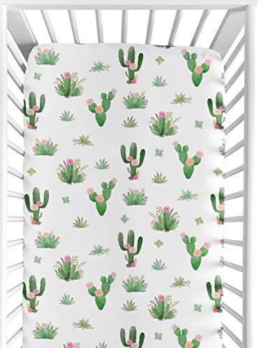 Product Cover Pink Green Boho Watercolor Baby Or Toddler Fitted Crib Sheet for Cactus Floral Collection by Sweet JoJo Designs