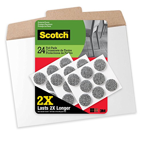Product Cover Scotch Brand Heavy Duty Felt Pads, Premium Quality, By 3M, Great for protecting hardwood floors, 1 Inch, 24 Pads, Gray