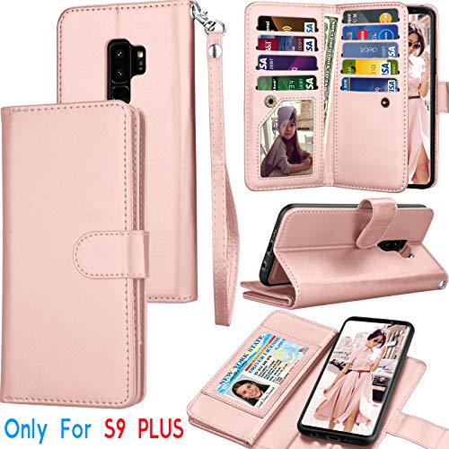 Product Cover Tekcoo Galaxy S9 Plus Case, Tekcoo S9 Plus Wallet Case/Samsung Galaxy S9+ PU Leather Case, Luxury Credit Card Slots Holder Carrying Folio Flip Cover [Detachable Magnetic Hard Case] Kickstand -Rgold