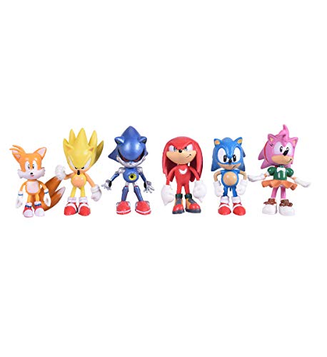 Product Cover Max Fun Set of 6pcs Sonic The Hedgehog Action Figures, 5-7cm Tall Cake Toppers- Classic Sonic, Amy, Super Sonic, Tails, Metal Sonic, and Knuckles
