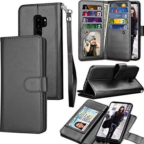 Product Cover Tekcoo Galaxy S9 Plus Case, Tekcoo S9 Plus Wallet Case/Samsung Galaxy S9+ PU Leather Case, Luxury Credit Card Slots Holder Carrying Folio Flip Cover [Detachable Magnetic Hard Case] Kickstand - Black
