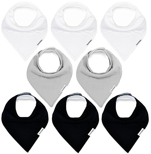 Product Cover TheAZBaby Baby Bandana Drool Bibs for Boys and Girls, Organic, Plain White, Black and Basic Grey, Unisex 8 Pack Baby Shower Gift Set for Teething and Drooling, Soft Absorbent and Hypoallergenic.