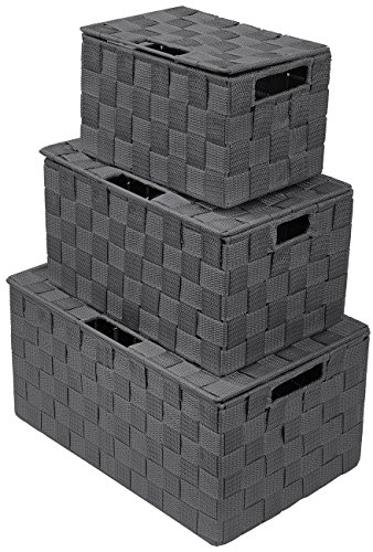 Product Cover Sorbus Storage Box Woven Basket Bin Container Tote Cube Organizer Set Stackable Storage Basket Woven Strap Shelf Organizer Built-in Carry Handles (Gray)
