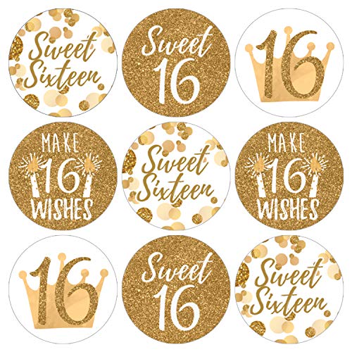 Product Cover Sweet Sixteen 16th Birthday Party Favor Stickers - 180 Labels (White and Gold)