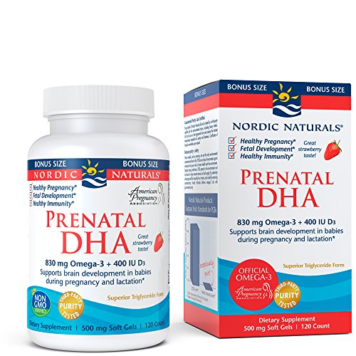 Product Cover Nordic Naturals Prenatal DHA - Supports Brain Development in Babies During Pregnancy and Lactation*, Strawberry Flavored, Bonus Size, 120 Count