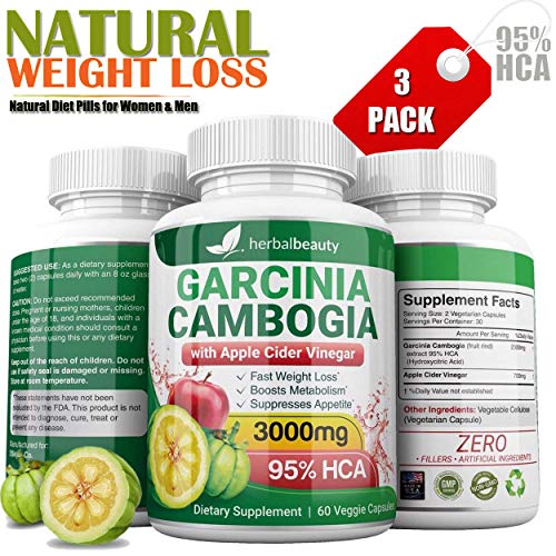Product Cover Pure Garcinia Cambogia Extract & Apple Cider Vinegar- 3000mg Capsules - All Natural Weight Loss, Detox, Digestion & Circulation Support - Best Weight Loss Supplement & Carb Blocker (3 Pack)