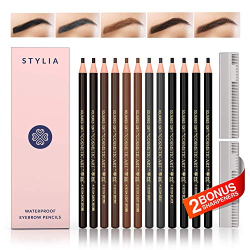 Product Cover Waterproof Eyebrow Pencils Peel Off - Brow Pencil Set For Marking, Filling And Outlining, 12 Piece Tattoo Makeup And Microblading Supplies Kit-Permanent Eye Brow Liners In 5.