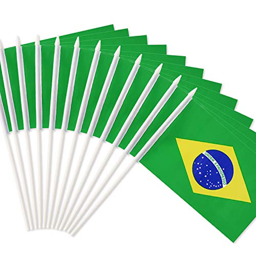 Product Cover Anley Brazil Stick Flag, Brazilian 5x8 inch Handheld Mini Flag with 12