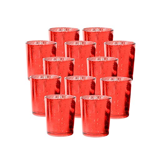 Product Cover Supreme Lights Votive Candle Holders 12 Pack Red Glass Tealight Holders, Parties and Home Decor