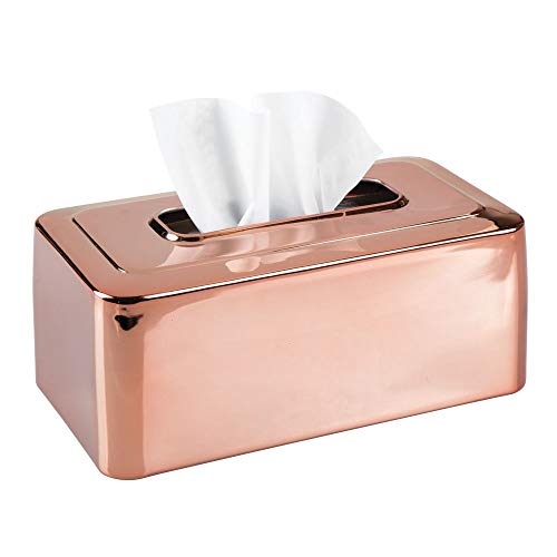 Product Cover mDesign Modern Metal Tissue Box Cover for Disposable Paper Facial Tissues, Rectangular Holder for Storage on Bathroom Vanity, Countertop, Bedroom Dresser, Night Stand, Desk, Table - Rose Gold